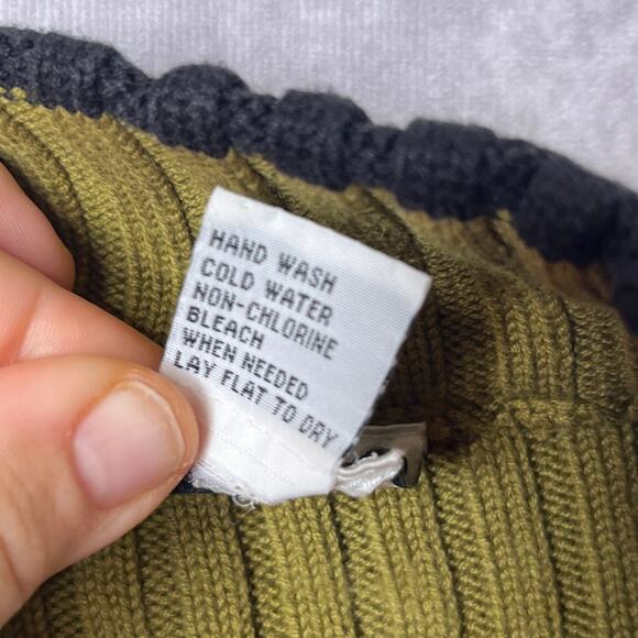 VTG Clio Ribbed Green Mockneck Colorblock Stripe Sweater 90s sz S Phoebe Buffay - Picture 4 of 6